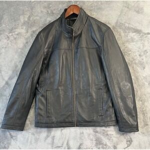 COLE HAAN Lambskin Leather Jacket Mens Medium Black Soft Full Zip Black Lined